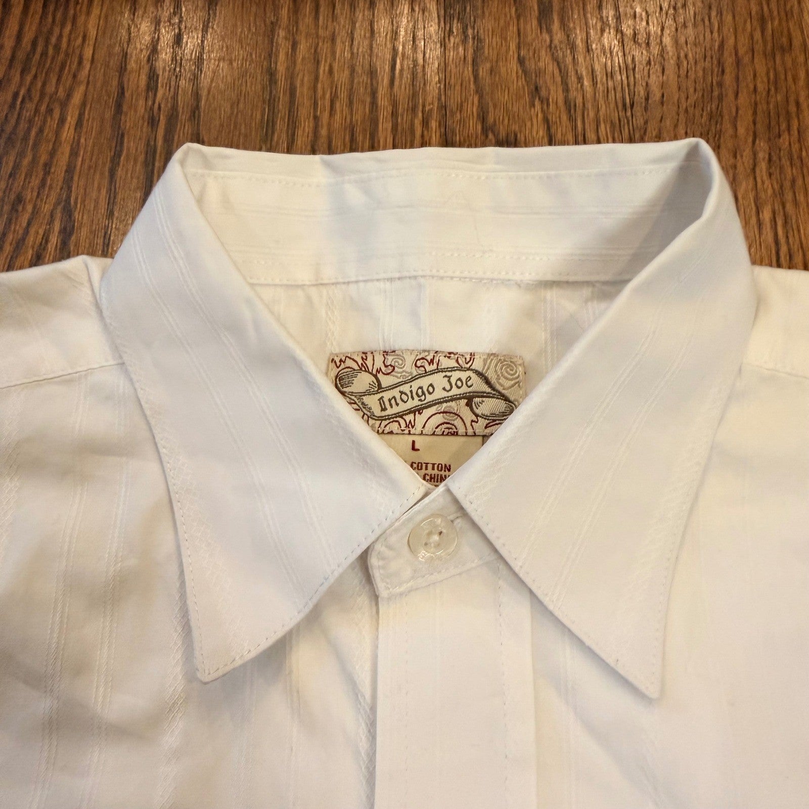 Indigo Joe White Dobby Stripe Graphic Embroidered Button Down Shirt Large White