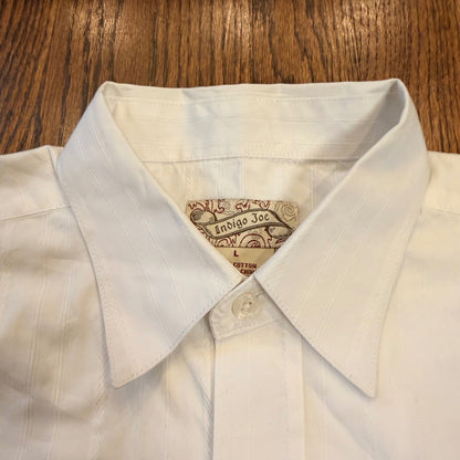 Indigo Joe White Dobby Stripe Graphic Embroidered Button Down Shirt Large White