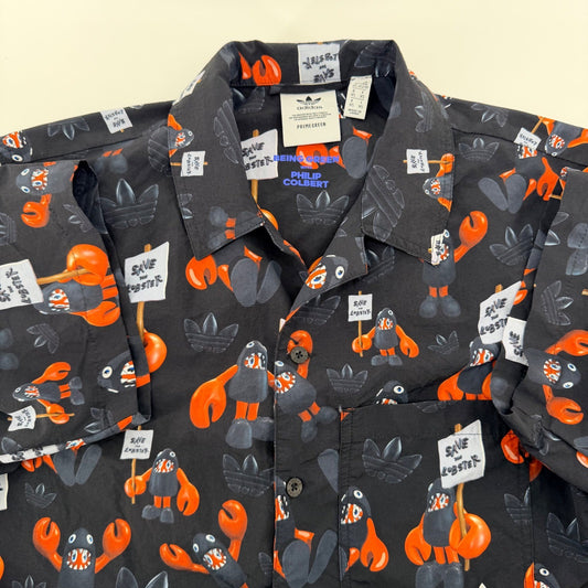 Adidas Philip Colbert Save the Lobster Button Up Shirt Graphic Pop Art XS Black