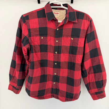 Wrangler Authentics Sherpa Lined Flannel Shirt Jacket Buffalo Plaid Medium Red