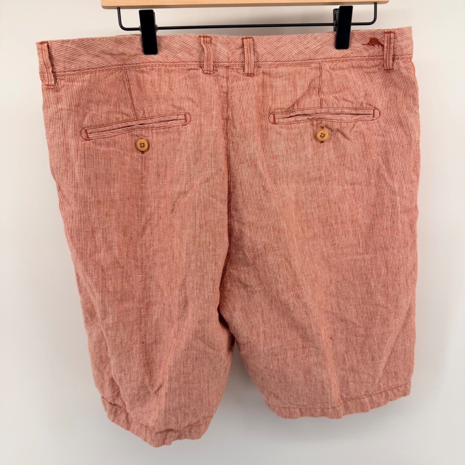 Tommy Bahama Pinstripe Linen Shorts Coastal Vacation Summer 36 Red White