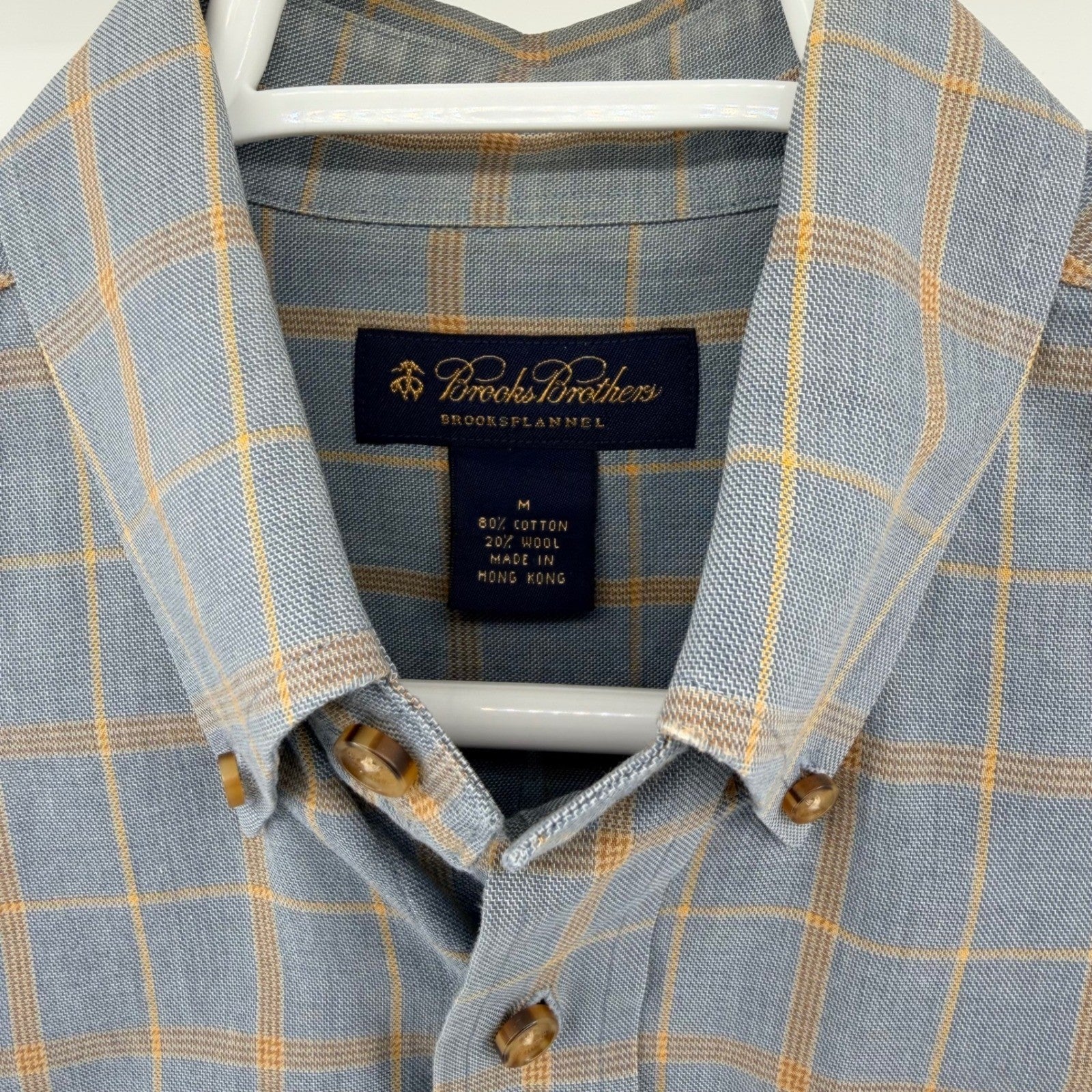 Brooks Brothers Brooksflannel Shirt Cotton Wool Plaid Blue Yellow M Mens
