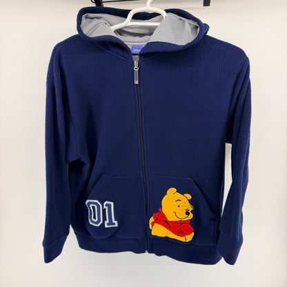 Disney Winnie the Pooh Fleece Zip Up Hoodie Embroidered Navy Blue M