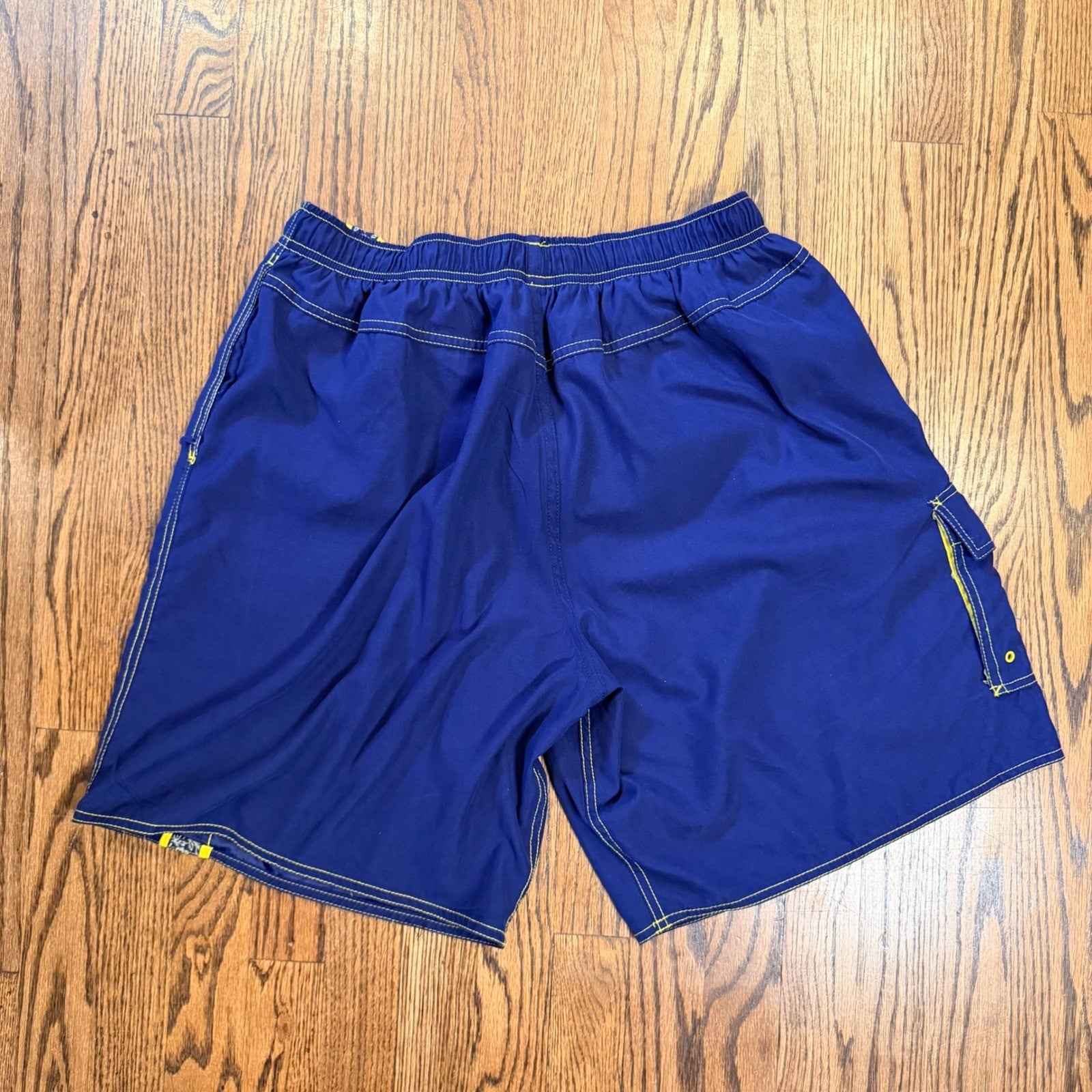 Quiksilver Vintage Style Board Shorts Swim Trunks Floral Stripe Blue Large