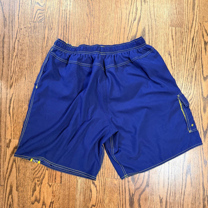 Quiksilver Vintage Style Board Shorts Swim Trunks Floral Stripe Blue Large