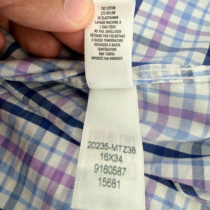 Bonobos Stretch Slim Fit Dress Shirt Plaid Check Purple Blue 16 x 34 Mens