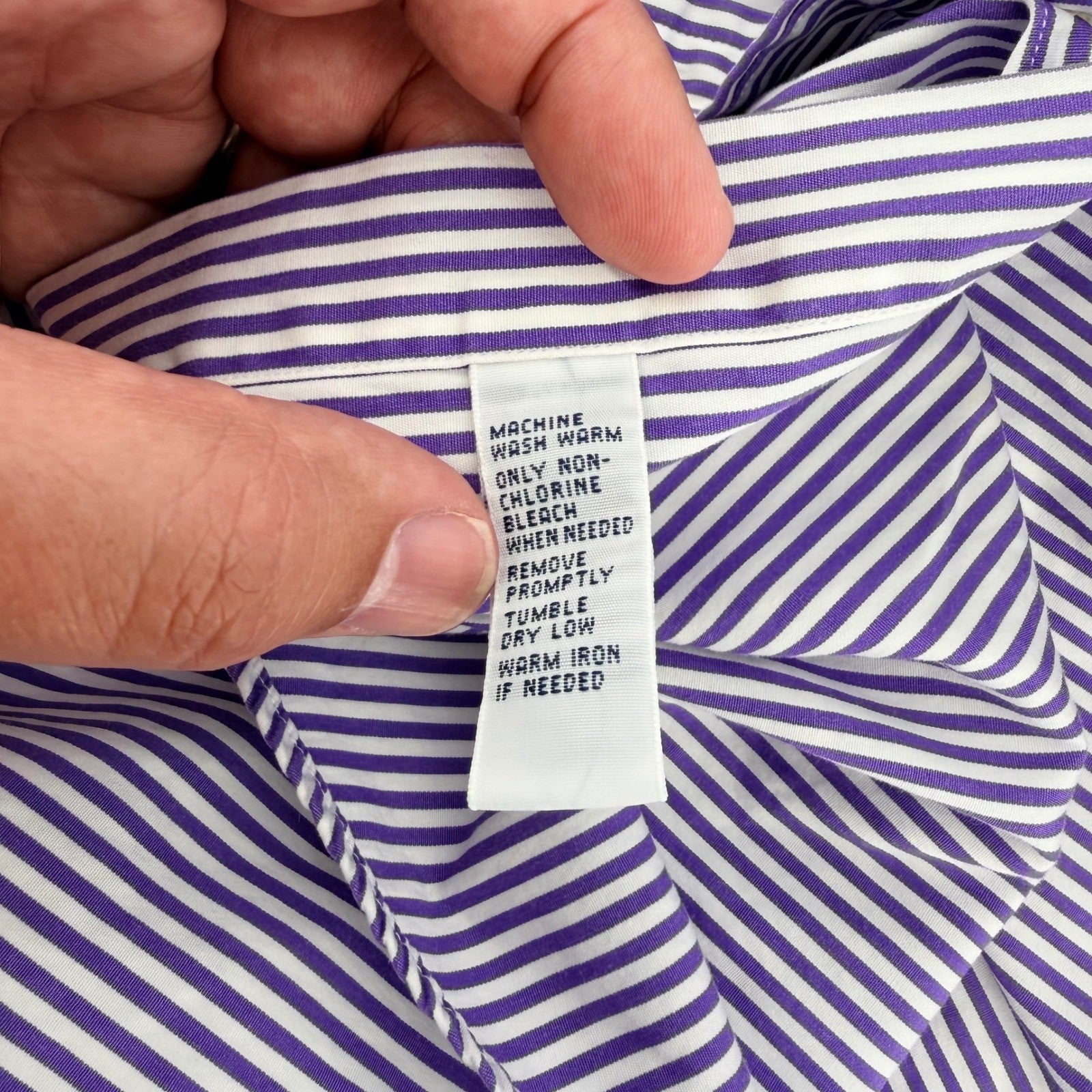 Ralph Lauren Custom Fit Striped Button Down Shirt Purple White 16 34/35 Mens