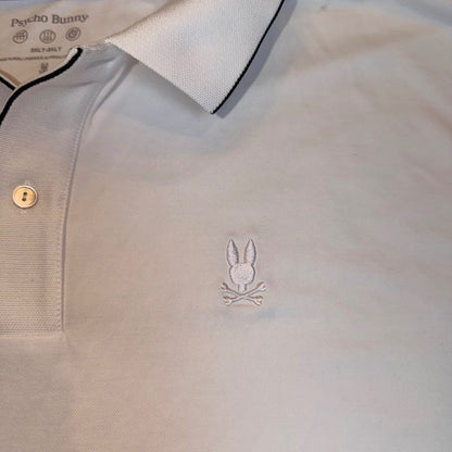 Psycho Bunny B9K486F200 Pima Cotton Blend Polo Shirt 3XLT White Navy Tipping