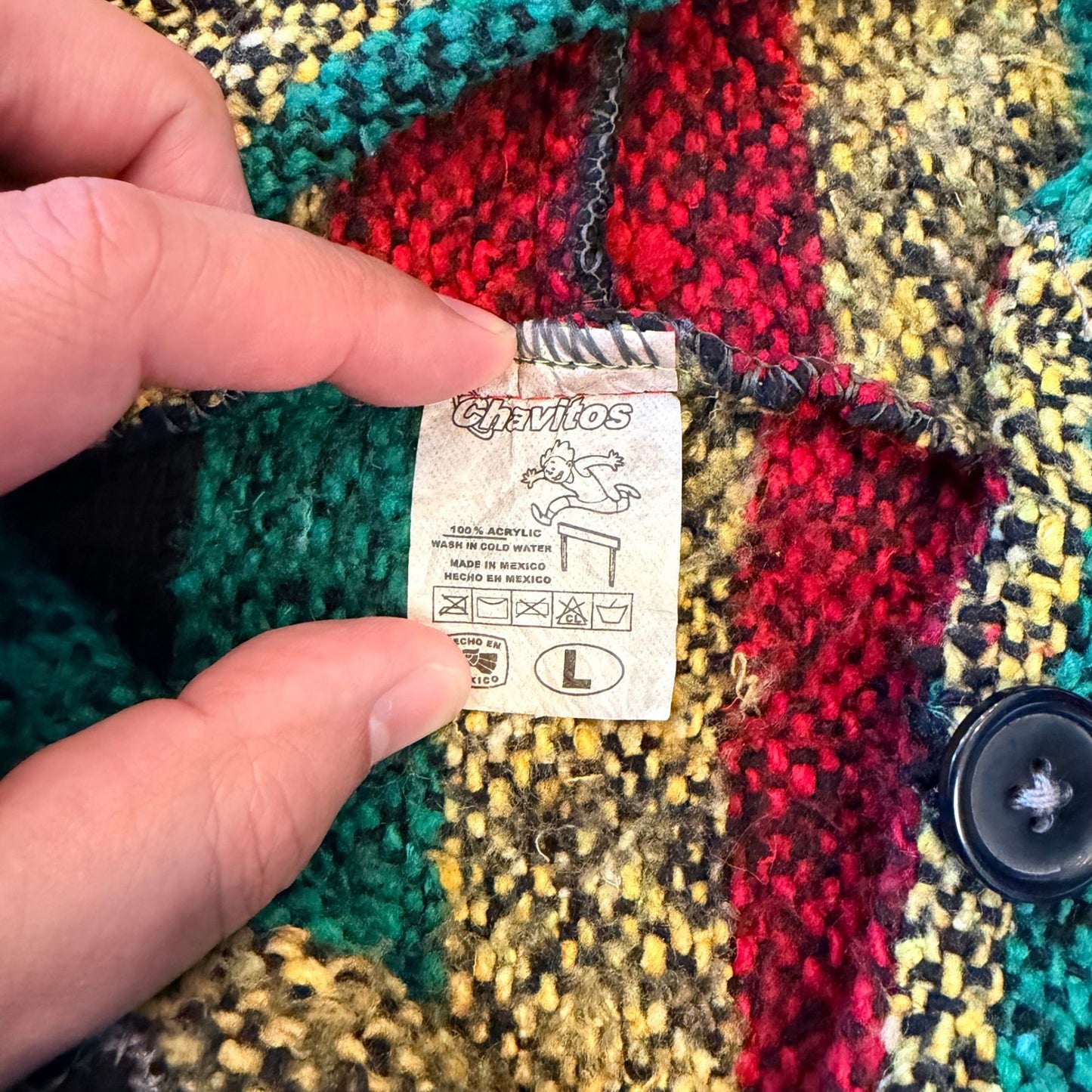 Chavitos Mexican Baja Hoodie Striped Jerga Pullover Size L Multicolor Jamaican