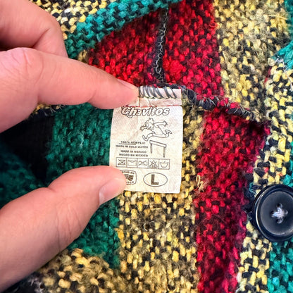 Chavitos Mexican Baja Hoodie Striped Jerga Pullover Size L Multicolor Jamaican