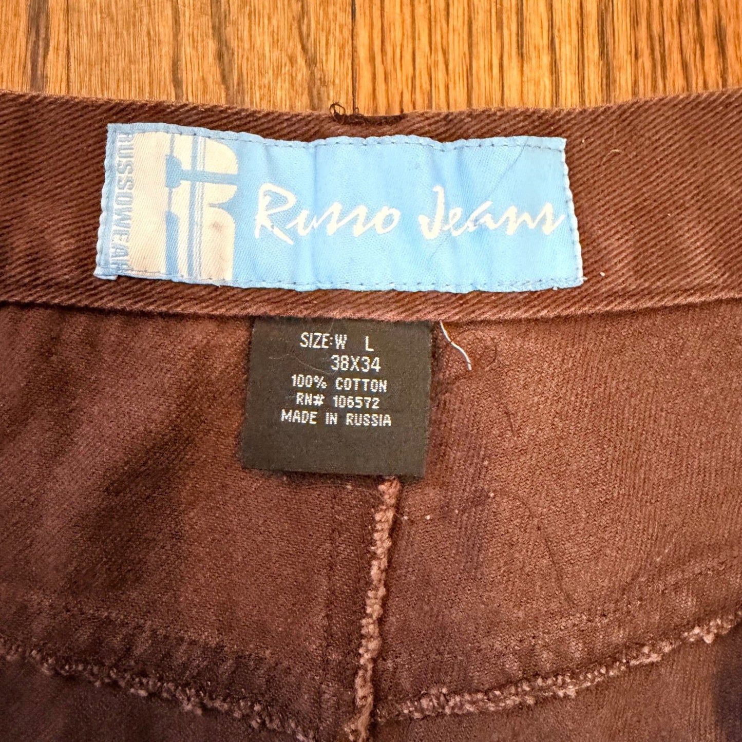 Russo Jeans Russowear Carpenter Pants Brown Cotton Canvas Wide Leg 38x34