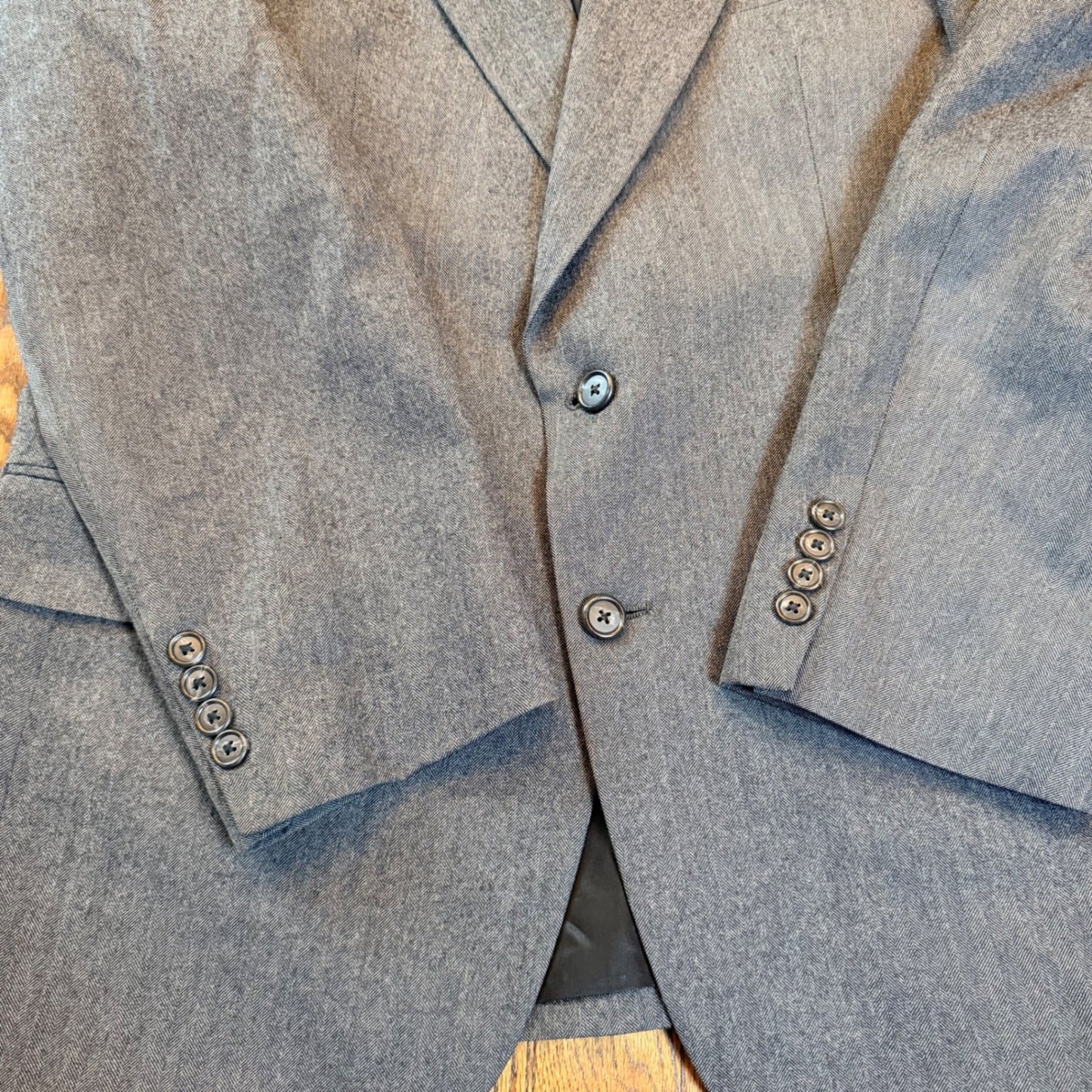 Burberrys Vintage Herringbone Wool Blazer Sport Coat Gray Mens L Preppy