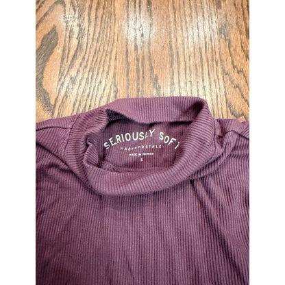 Aeropostale Seriously Soft Ribbed Mock Neck Crop Top S Purple Long Sleeve