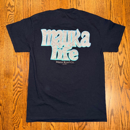 Mana Road Co Mauka Life Graphic T-Shirt Black Small Hawaii Surf Tee