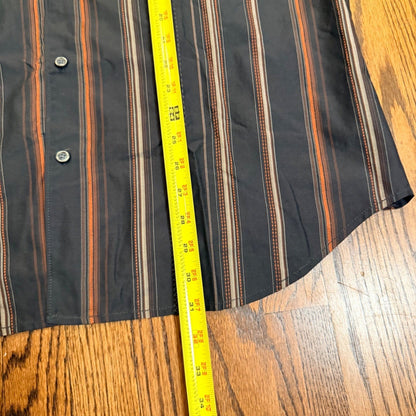 Tommy Bahama Silk Cotton Striped Button Down Shirt Large Brown Orange 83-T32195