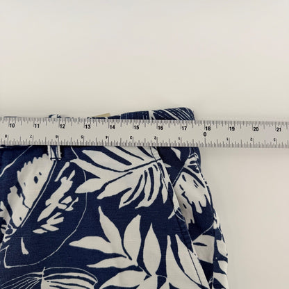 Island Shores Botanical Tropical Leaf Linen Blend Shorts 36 Navy White Summer