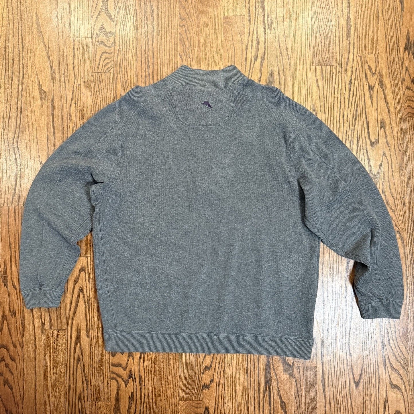 Tommy Bahama Men’s Reversible 1/4 Zip Pullover Sweater Grey/Purple Cotton L