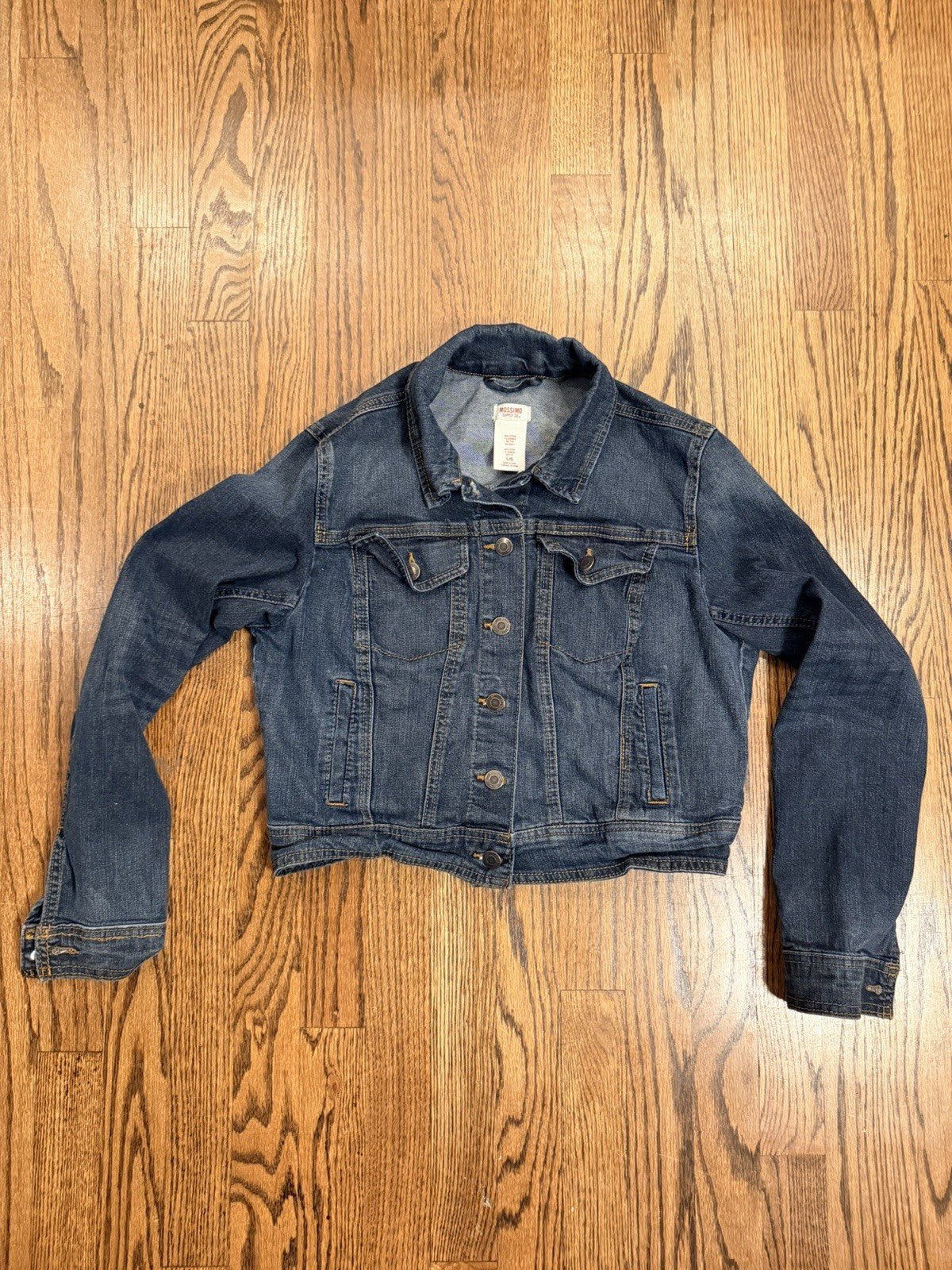 Mossimo Cropped Denim Jean Jacket Long Sleeve Button Down Youth Size L (adult S)