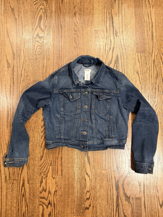Mossimo Cropped Denim Jean Jacket Long Sleeve Button Down Youth Size L (adult S)
