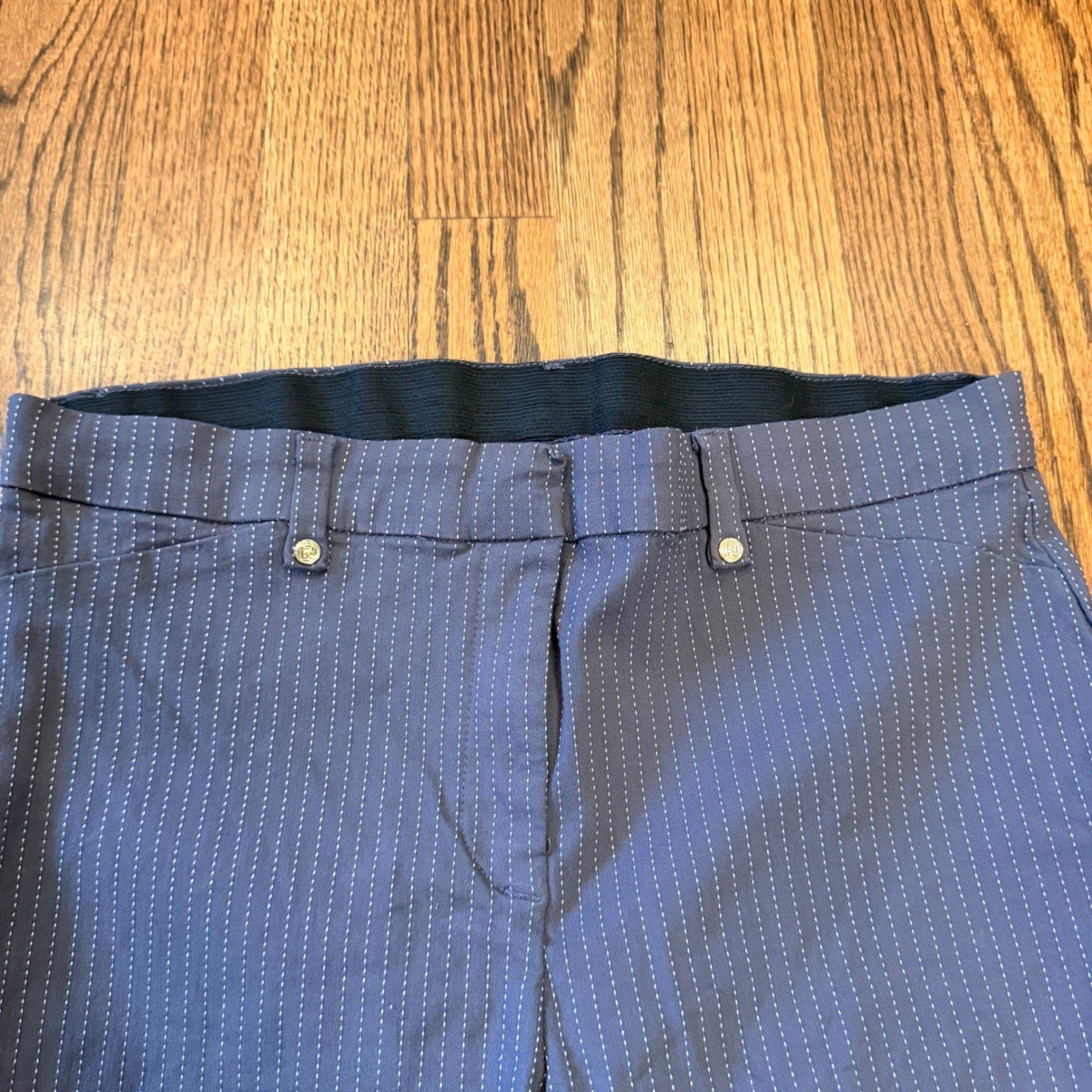 Rafaella Classic Pinstripe Dress Pants Comfort Waist Size 10 Navy Blue