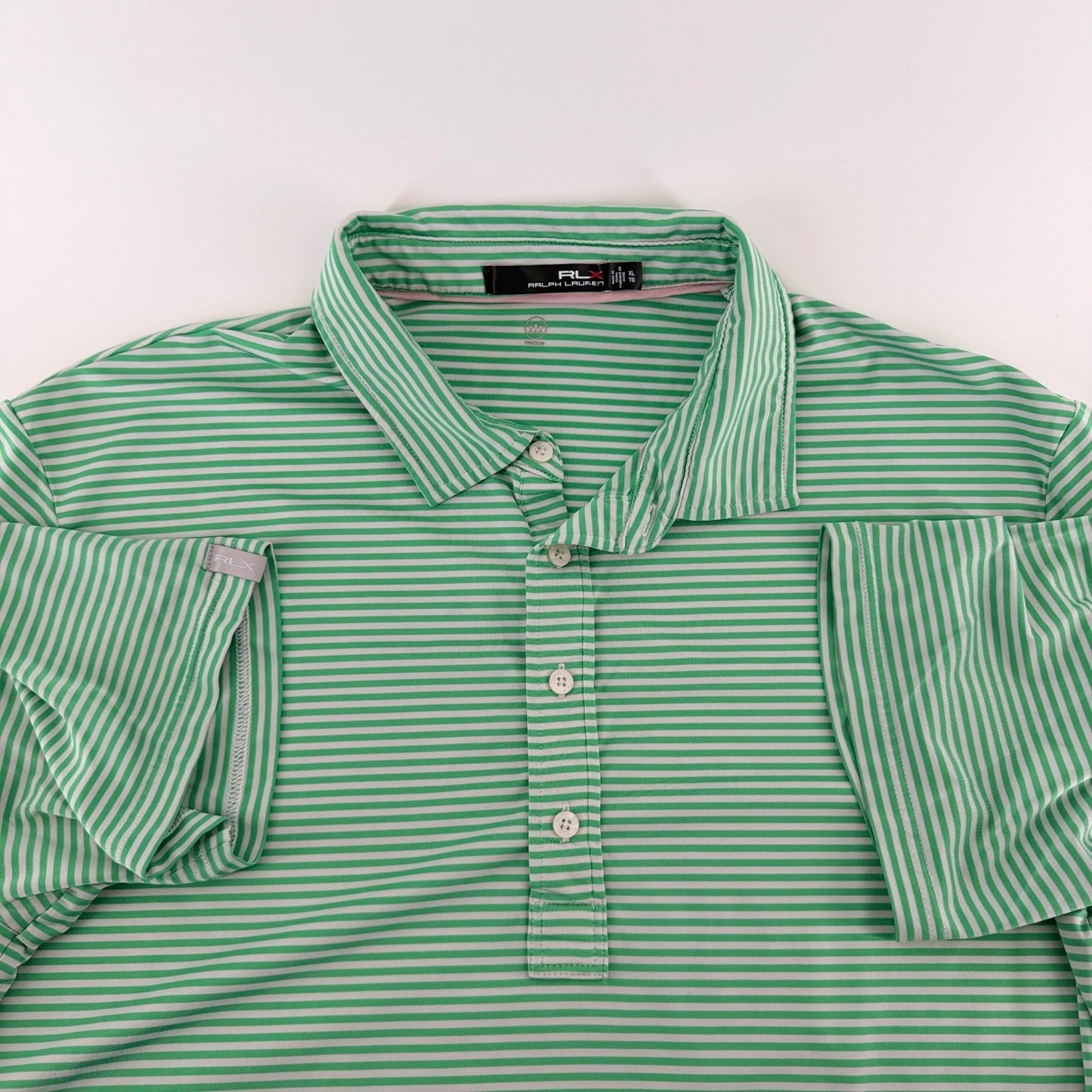 RLX Ralph Lauren Performance Polo Shirt Striped Golf Athletic XL Green White