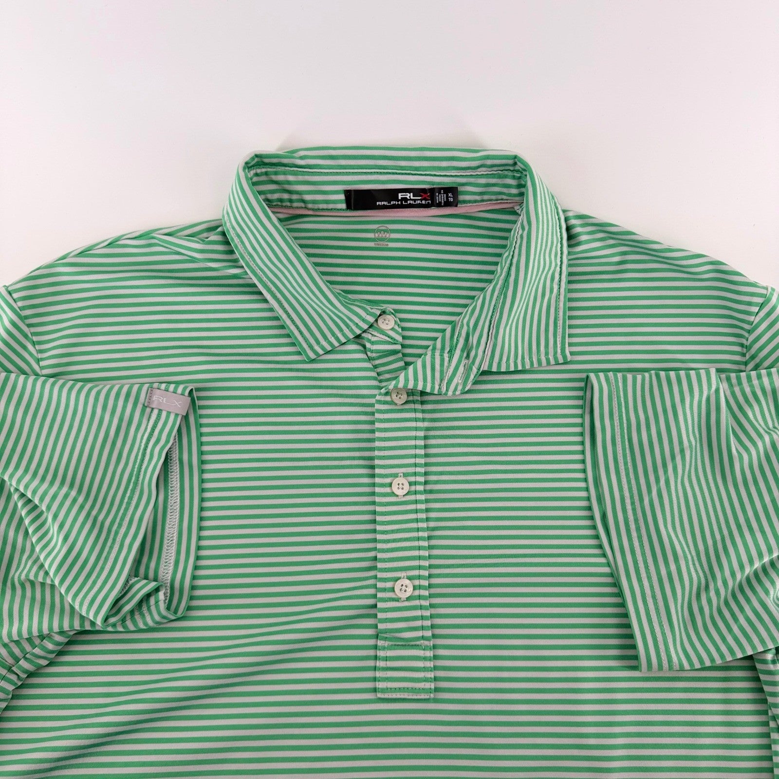 RLX Ralph Lauren Performance Polo Shirt Striped Golf Athletic XL Green White