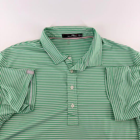 RLX Ralph Lauren Performance Polo Shirt Striped Golf Athletic XL Green White