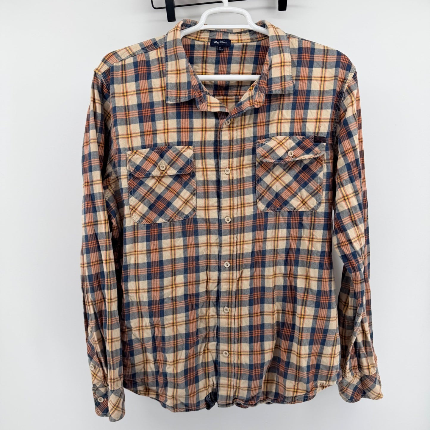 LRG Lng Wovens Plaid Button Down Shirt Long Sleeve Streetwear 3XL Blue Orange