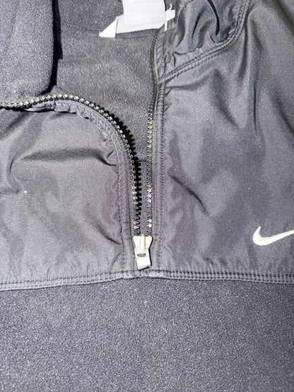 Vintage Y2K Nike Swoosh Logo Pullover Fleece Jacket Size M Black Zip Neck