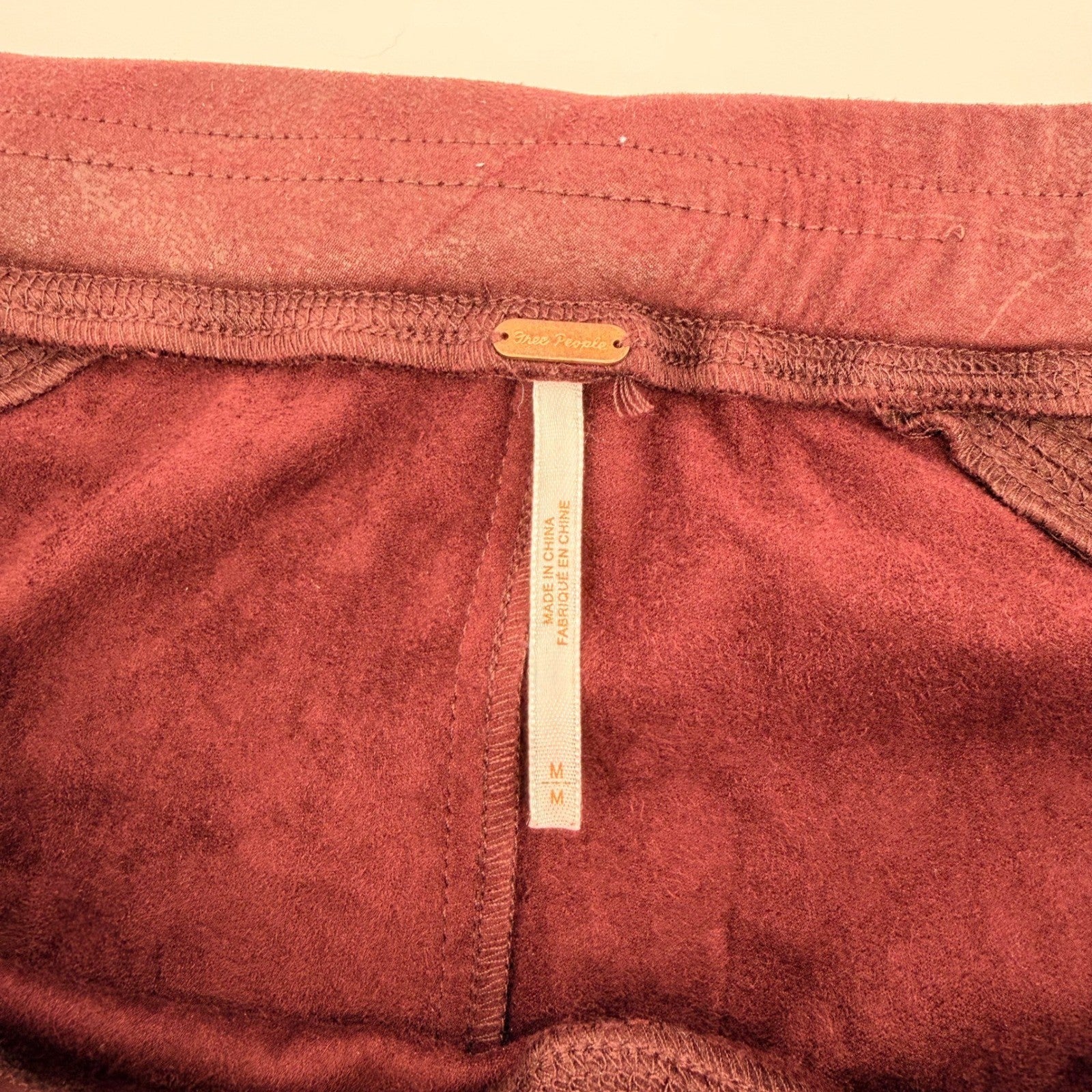 Free People Vegan Suede Moto Leggings Burgundy Wine High Rise Size M