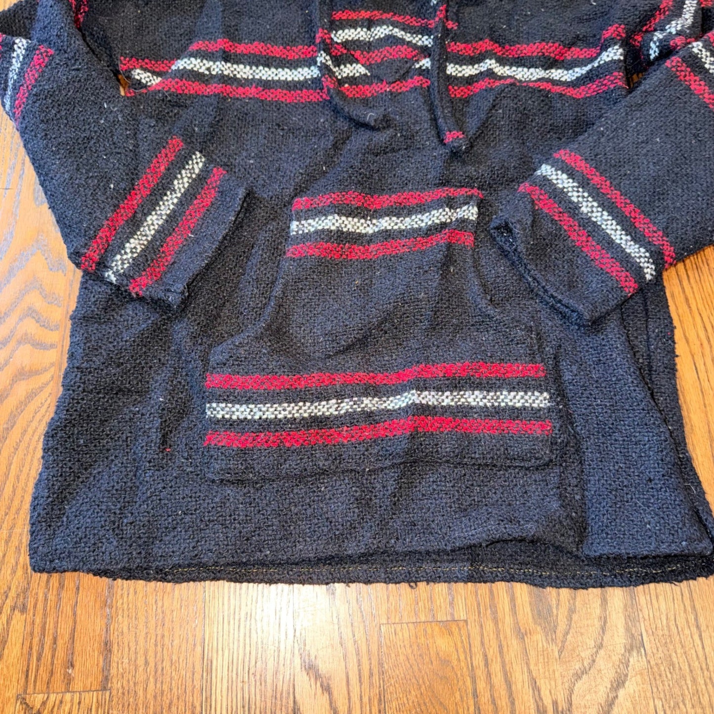 Megalopolis Baja Hoodie Mexican Jerga Striped Pullover Small Black Red Beach
