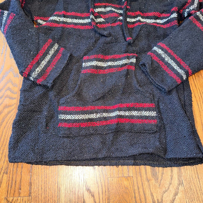 Megalopolis Baja Hoodie Mexican Jerga Striped Pullover Small Black Red Beach