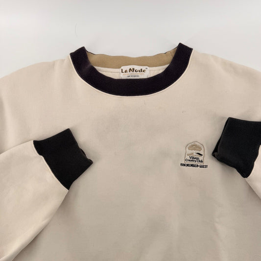 La Mode Vintage 1996 Country Club Colorblock Sweatshirt L Cream Black USA Made