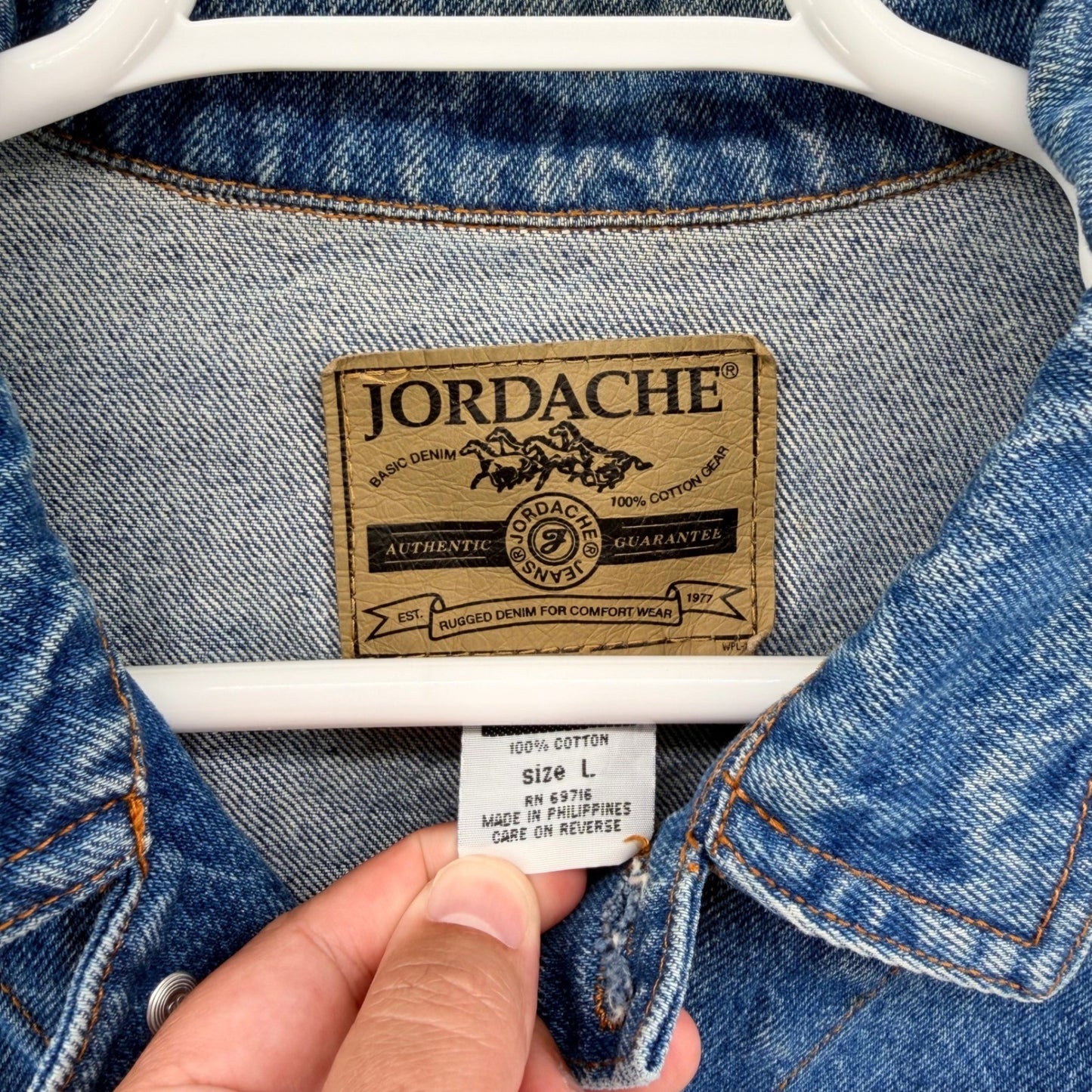Jordache Vintage Denim Trucker Jacket 90s Rugged Cotton Blue Large