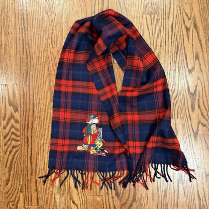 Vtg Acme Clothing Warner Brothers Embroidered Plaid Sylvester Tweety Scarf 1993