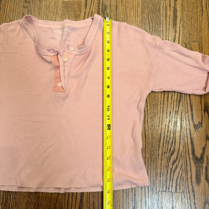American Eagle Waffle Knit Henley Top Cropped Thermal Small Pink