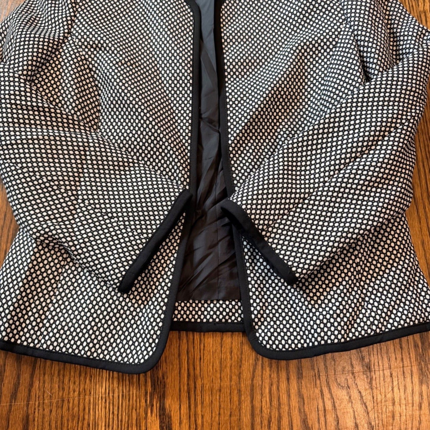 Anne Klein Suit Separates Blazer Open Front Dot Print Size 8 Black White