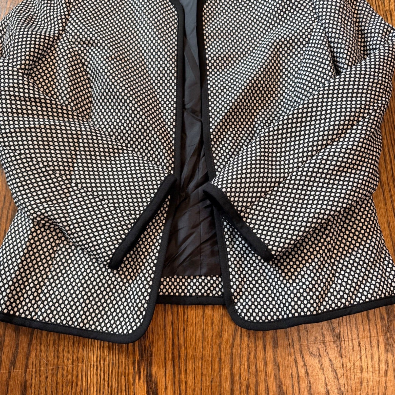 Anne Klein Suit Separates Blazer Open Front Dot Print Size 8 Black White