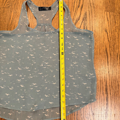 WallFlower Bird Print Racerback Tank Top Sheer Chiffon Medium Blue