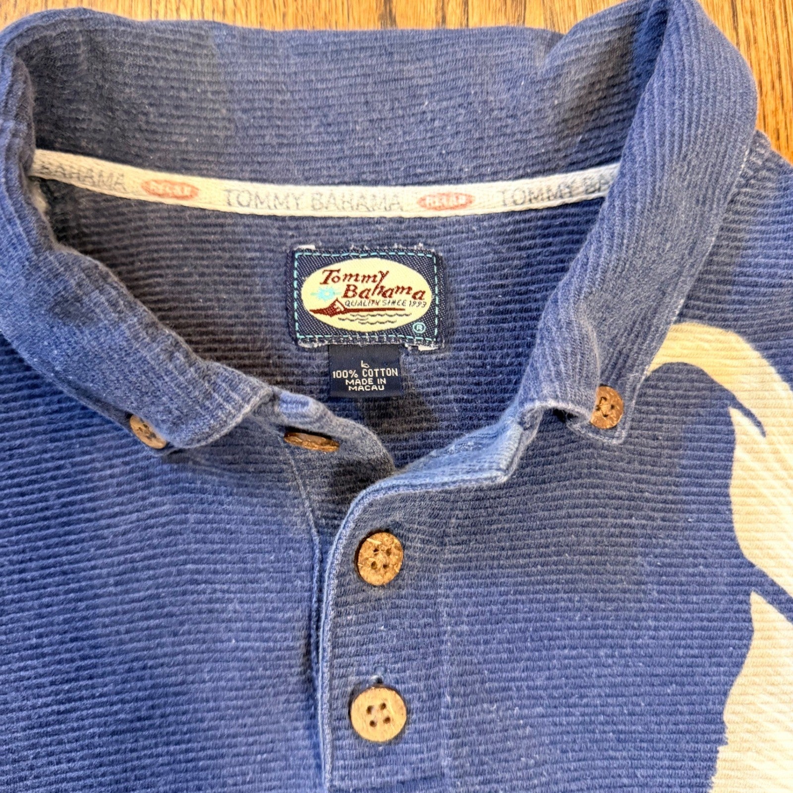 Vintage Tommy Bahama Relax Polo Shirt Tropical Floral Blue Ribbed Cotton Large