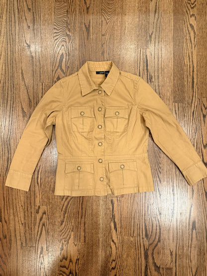 ana Jacket Women Medium Brown Snap Front Pockets Cotton Spandex Coat