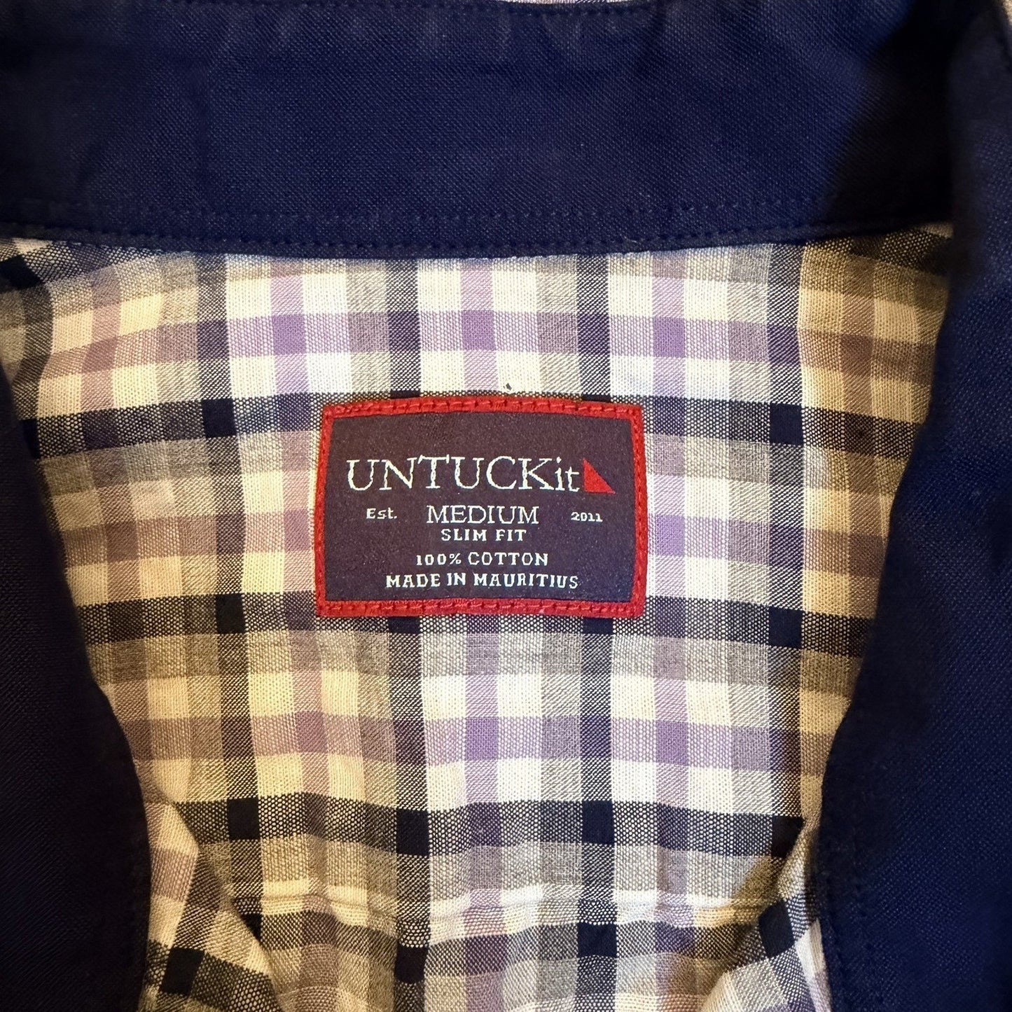 UNTUCKit Cecio Slim Fit Plaid Button Down Shirt Medium Purple Navy