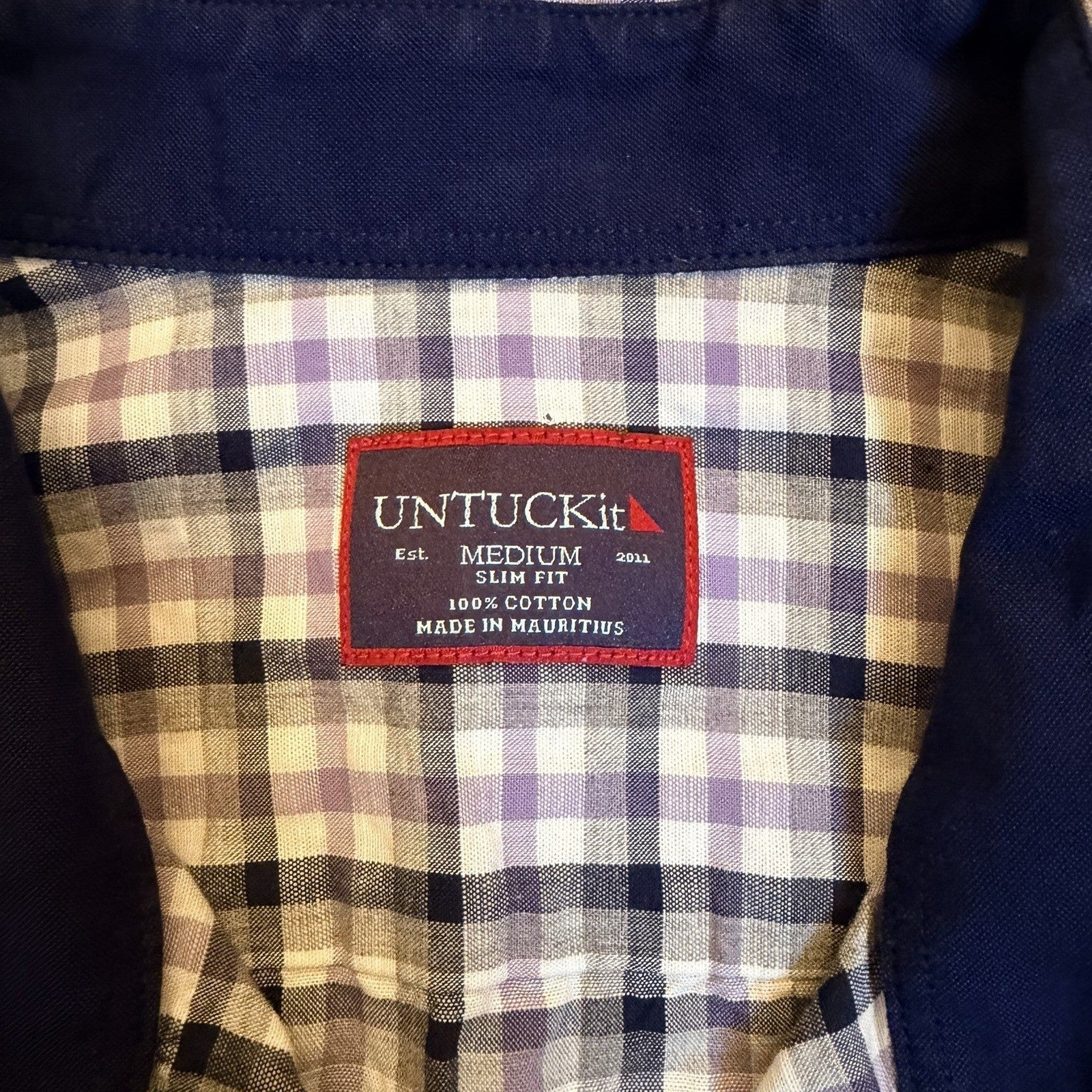 UNTUCKit Cecio Slim Fit Plaid Button Down Shirt Medium Purple Navy