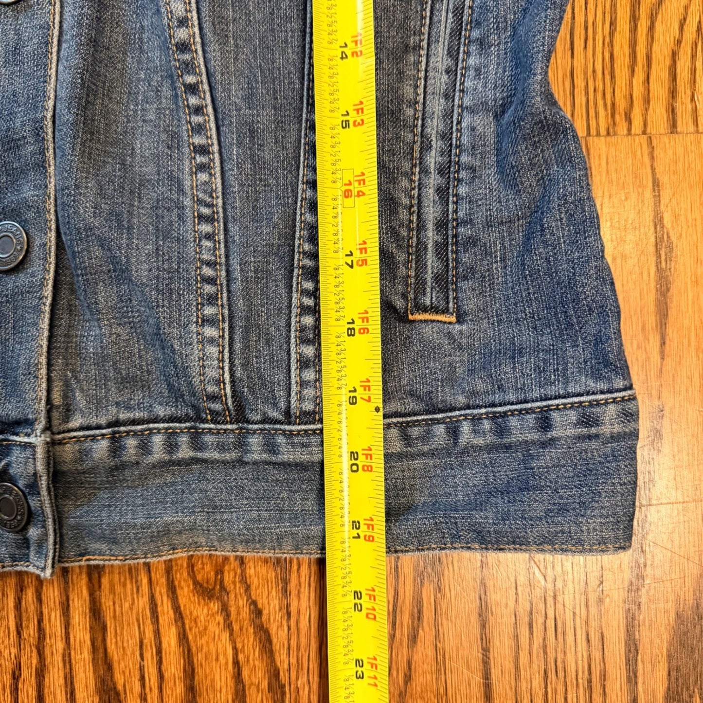 Vintage Gap Denim Jacket Mandarin Collar Snap Front Size M Medium Wash Blue