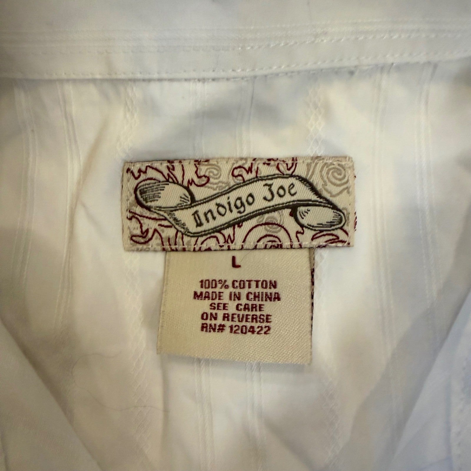 Indigo Joe White Dobby Stripe Graphic Embroidered Button Down Shirt Large White