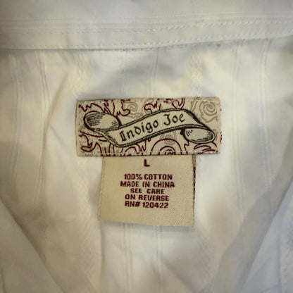 Indigo Joe White Dobby Stripe Graphic Embroidered Button Down Shirt Large White