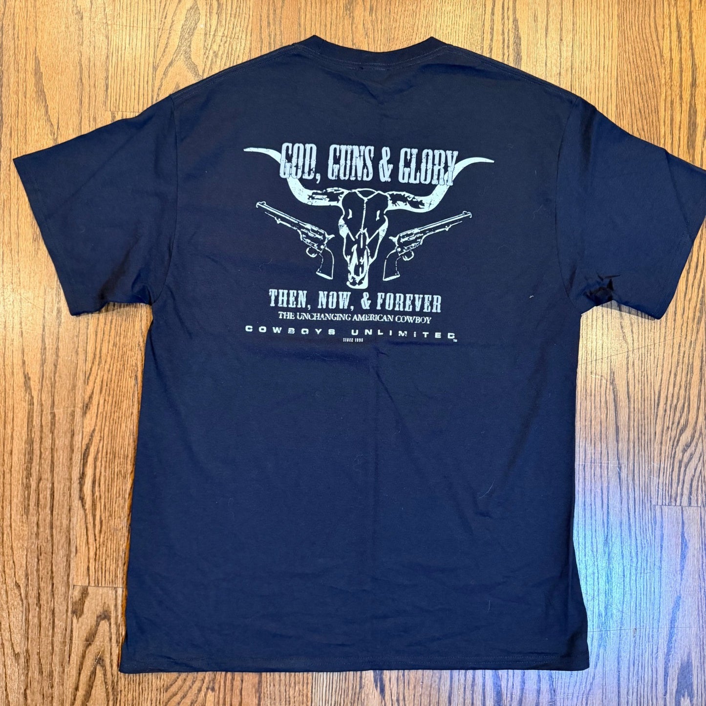 Port & Company Cowboys Unlimited God Guns Glory Graphic Tee Large Black