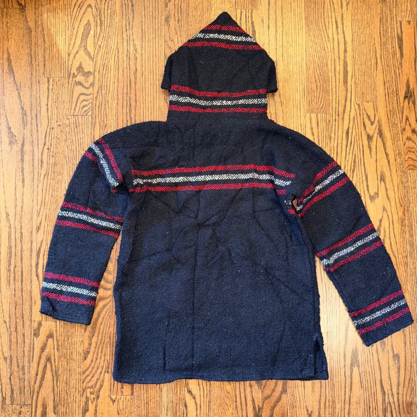 Megalopolis Baja Hoodie Mexican Jerga Striped Pullover Small Black Red Beach