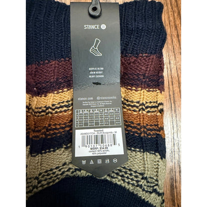 Stance Toasted Slipper Socks Cable Knit Heavy Cushion Medium Burgundy Navy