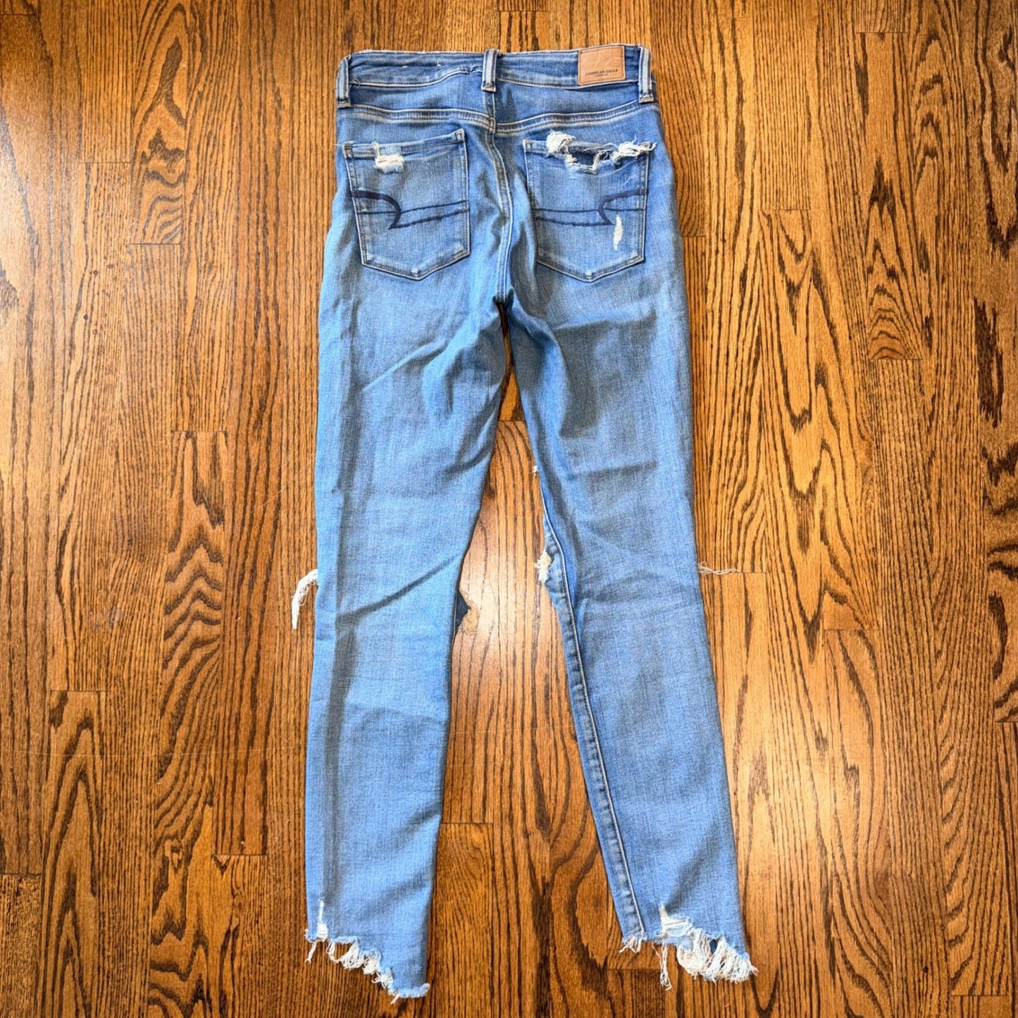 American Eagle Hi-Rise Jegging Distressed Skinny Jeans 4 Medium Wash Blue